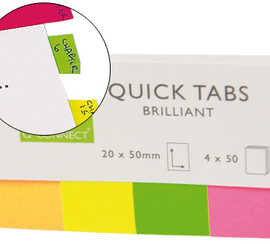 marque-pages-q-connect-20x50mm-200f-repositionnable-coloris-fluorescents-pochette-4-blocs-50f