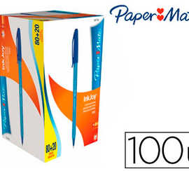 stylo-bille-paper-mate-inkjoy-100-acriture-moyenne-0-5mm-ultra-douce-corps-triangulaire-rasiste-bavures-bleu-pack-100
