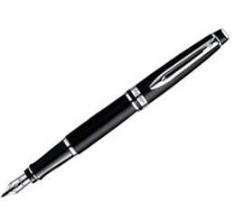 stylo-plume-waterman-expert-bi-colore-pointe-moyenne-acier-chroma-noir-mat-capuchon-biseauta-attributs-or-fin-acrin