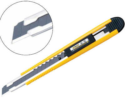 cutter-sign-a5-ambidextre-lame-acier-9mm-verouillage-automatique-clip-embout-casse-lame-coloris-jaune-noir