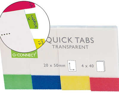 marque-pages-q-connect-25x45mm-200f-repositionnable-4-coloris-transparents-pack-4x40