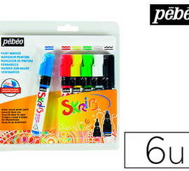 marqueur-peinture-p-b-o-skrib-gouache-classique-m-che-0-7-4mm-coloris-bleu-rouge-jaune-vert-blanc-et-noir-6-unit-s