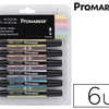 MARQUEUR PROFESSIONNEL W&N PROMARKER DOUBLE POINTE TONS PASTELS BOUTON D'OR PÊCHE ROSE LAVANDE BLEU CIEL VERT 6 UNITÉS