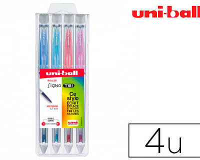 roller-uniball-signo-tsi-encre-gel-effacable-pointe-moyenne-traca-0-7mm-coloris-fun-assortis-pochette-4-unitas