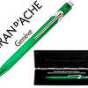 STYLO-BILLE CARAN D'ACHE 849 M ETAL XLINE ALUM. BOUTON POUSSOIR HEXAGONAL BRILLANT VERT ENCRE BLEUE POINTE MOYENNE ÉTUI