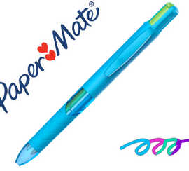 stylo-bille-paper-mate-inkjy-q-uatro-fun-new-joie-de-vivre-mono-couleur-pointe-moyenne-4-couleurs-corps-bleu
