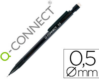 porte-mine-q-connect-0-5mm-cor-ps-plastique-noir-embout-gomme-3-mines-hb-agrafe-noire