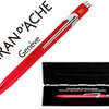 STYLO-BILLE CARAN D'ACHE 849 M ETAL XLINE ALUM. BOUTON POUSSOIR HEXAGONAL BRILLANT ROUGE ENCRE BLEUE POINTE MOYENNE ÉTUI