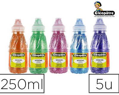 peinture-l-eau-paillet-e-cl-op-tre-coloris-orange-vert-magenta-bleu-et-violet-250ml-lot-de-5-flacons