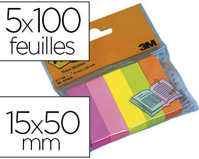 marque-pages-post-it-papier-no-tes-markers-15x50mm-coloris-naon-lot-5-blocsx100f