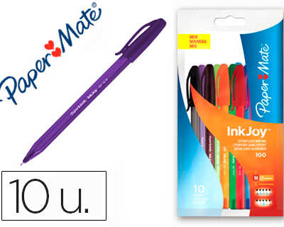 stylo-bille-paper-mate-inkjoy-100-cap-encre-sp-cifique-ulv-criture-lumineuse-corps-transparent-couleurs-assorties-10u