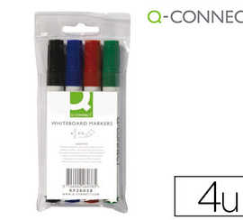 marqueur-q-connect-tableau-bla-nc-pointe-ogive-traca-3mm-corps-plastique-encre-base-alcool-pochette-4-unitas-assorties