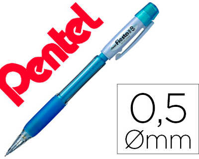 porte-mine-pentel-fiesta-grip-caoutchouc-confort-agrafe-et-gomme-rechargeable-mine-0-5mm-corps-coloris-bleu