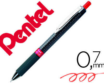 roller-pentel-oh-gel-k497-pointe-conique-r-tractable-0-7mm-grip-caoutchouc-clip-m-tal-couleur-rouge