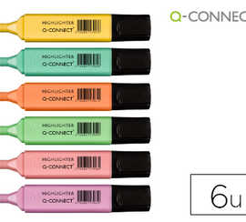 surligneur-q-connect-pastel-tr-aca-2-5mm-pointe-biseautae-pochette-6-unitas-coloris-jaune-rose-orange-vert-bleu-violet