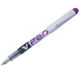 stylo-plume-pilot-v-pen-jetabl-e-pointe-moyenne-ragulateur-dabit-encre-liquide-visible-coloris-violet
