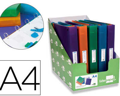 classeur-liderpapel-4-anneaux-25mm-a4-260x315mm-polypropylene-dos-40mm-porte-cartes-visite-coloris-assortis