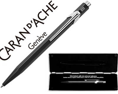 stylo-bille-caran-d-ache-849-p-op-line-fluo-aluminium-clip-flexible-hexagonal-flashy-noir-encre-bleue-pointe-moyenne