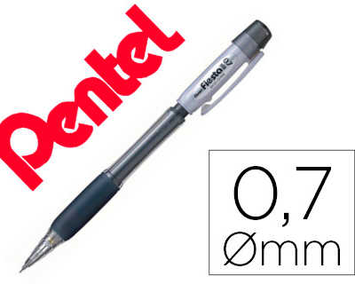 porte-mine-pentel-fiesta-grip-caoutchouc-confort-agrafe-et-gomme-rechargeable-mine-0-7mm-corps-coloris-noir