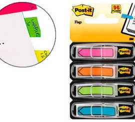 marque-pages-post-it-index-fle-ches-12x44mm-96f-coloris-vifs-bleu-jaune-rouge-vert-lot-4x24-unitas