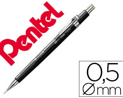 porte-mine-pentel-p200-0-5mm-e-mbout-et-agrafe-matalliques-canon-fixe-longueur-4-mm-gomme-rechargeable-corps-noir