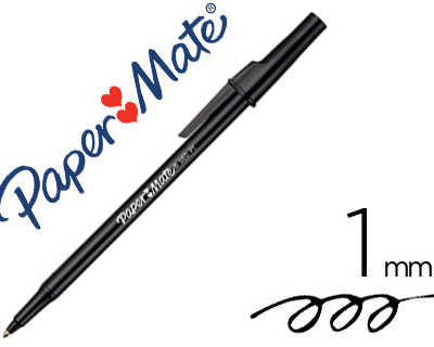 stylo-bille-paper-mate-pmop-pointe-moyenne-1mm-corps-fin-rond-capuchon-ultra-conomique-couleur-noir