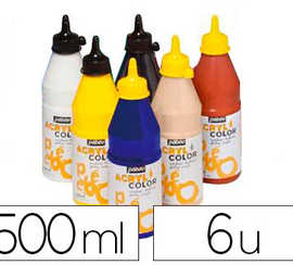 gouache-acrylique-pabao-acrylc-olor-indalabile-couvrante-brillante-tous-supports-assortiment-6-flacons-500ml
