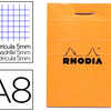 BLOC BUREAU RHODIA A8 PAPIER V ALIN SURFIN COUVERTURE ENDUITE ENVELOPPANTE 52X75MM 80F DATACHABLES 80G 5X5MM ORANGE