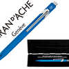 STYLO-BILLE CARAN D'ACHE 849 M ETAL XLINE ALUM. BOUTON POUSSOIR HEXAGONAL BRILLANT BLEU ENCRE BLEUE POINTE MOYENNE ÉTUI