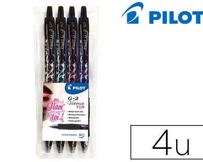 roller-pilot-g2-victoria-ratra-ctable-bille-carbure-de-tungstene-pointe-moyenne-0-7mm-encre-gel-coloris-fun-pochette-4u
