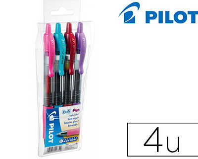 stylo-bille-pilot-g2-7-fun-ecriture-moyenne-0-4mm-encre-gel-ratractable-corps-translucide-grip-caoutchouc-pochette-4u