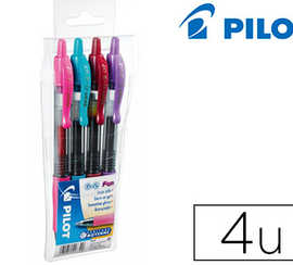 stylo-bille-pilot-g2-7-fun-ecriture-moyenne-0-4mm-encre-gel-ratractable-corps-translucide-grip-caoutchouc-pochette-4u