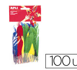 plume-indien-apli-agipa-25g-co-loris-assortis-bleu-jaune-vert-rouge-violet-orange-sachet-100-unitas