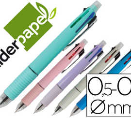 stylo-bille-liderpapel-5-en-1-pointe-0-5mm-trait-0-7mm-ratractable-4-couleurs-d-encre-porte-mine-0-5mm-gomme