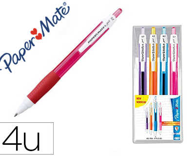 roller-gel-papermate-pointe-moyenne-r-tractable-couleurs-assorties-pochette-4-unit-s