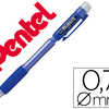 PORTE-MINE PENTEL FIESTA 0.7MM RECHARGEABLE GRIP CAOUTCHOUC GOMME AVEC CAPUCHON CORPS BLEU