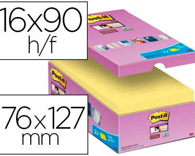 bloc-notes-post-it-super-stick-y-76x127mm-repositionnables-adhasif-renforca-90f-bloc-coloris-jaune-16-blocs-2-offerts