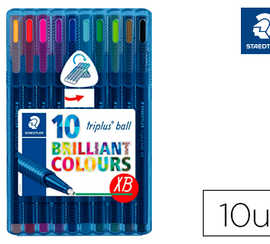 stylo-bille-staedtler-triplus-ball-437-m-pointe-matal-large-0-7mm-encre-infalsifiable-atui-chevalet-10-coloris-assortis
