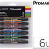 MARQUEUR PROFESSIONNEL W&N PRO MARKER DOUBLE POINTE TONS MOYENS JAUNE/TULIPE/ROUGE/OEILLET ROSE/BLEU CHINE/CACAO 6 UNITA