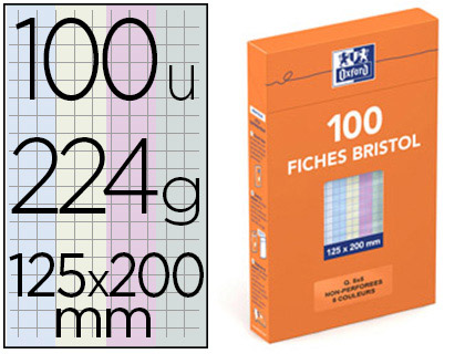 Fiches Bristol Oxford - 200 Pages - Quadrillage 5x5 Mm - Blanc, 224 G/m² - Boîte De 100 Feuilles - 13