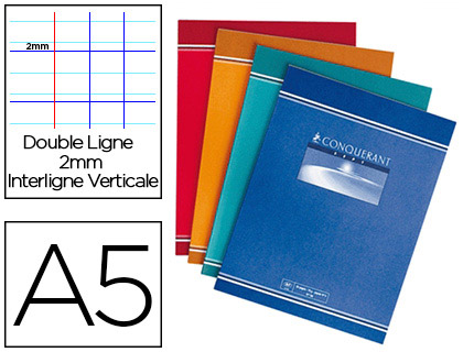 CAHIER PIQUÉ CONQUÉRANT CLASSIQUE COUVERTURE VERNIE CARTE COUCHÉE A5 17X22CM 32 PAGES 90G RÉGLURE SÉCAIL 2,5MM